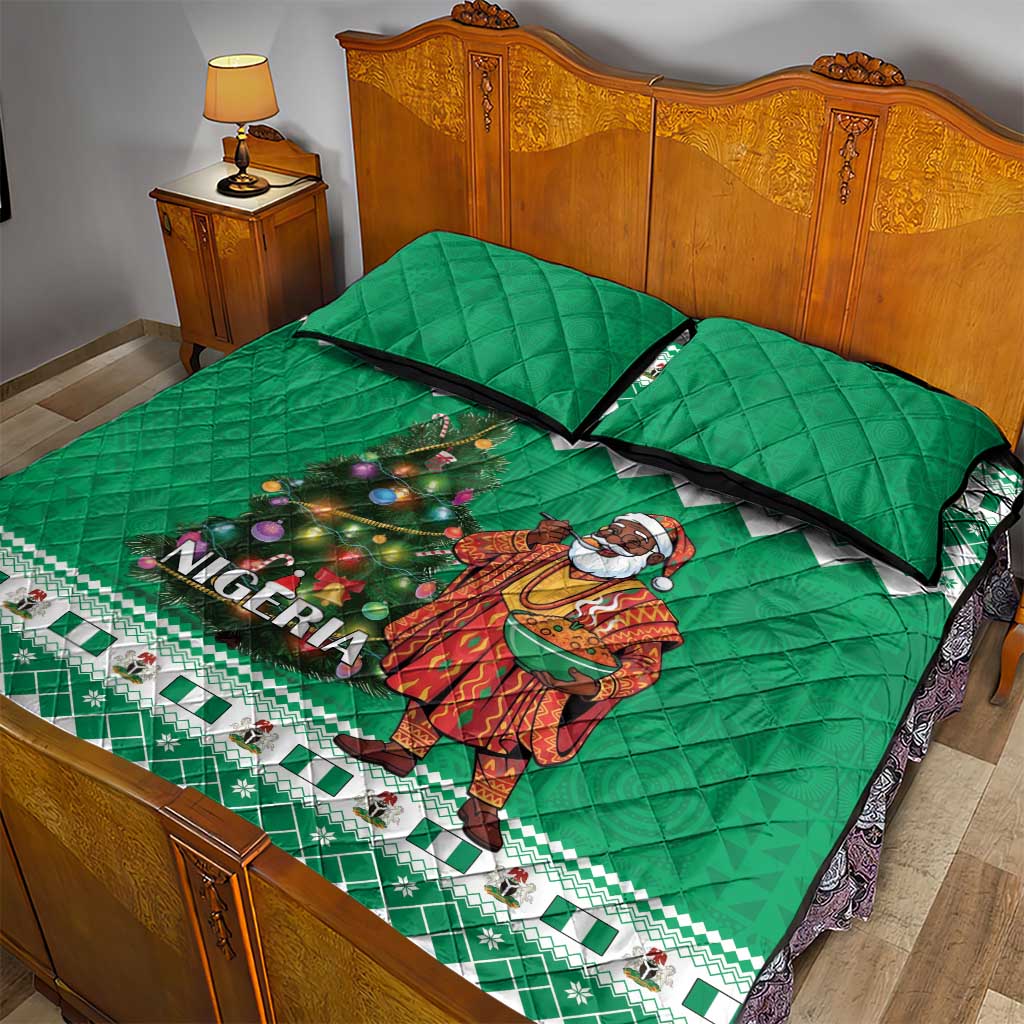 Nigeria Christmas Quilt Bed Set Black Santa With Jollof Rice - Wonder Print Shop
