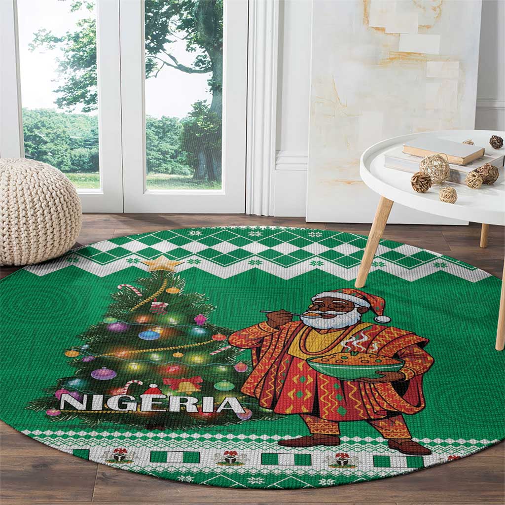 Nigeria Christmas Round Carpet Black Santa With Jollof Rice - Wonder Print Shop