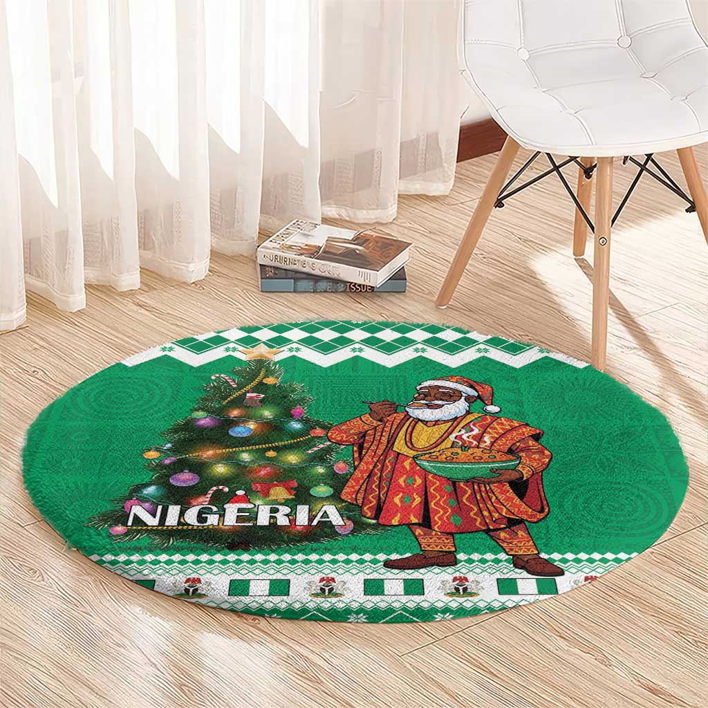 Nigeria Christmas Round Carpet Black Santa With Jollof Rice - Wonder Print Shop