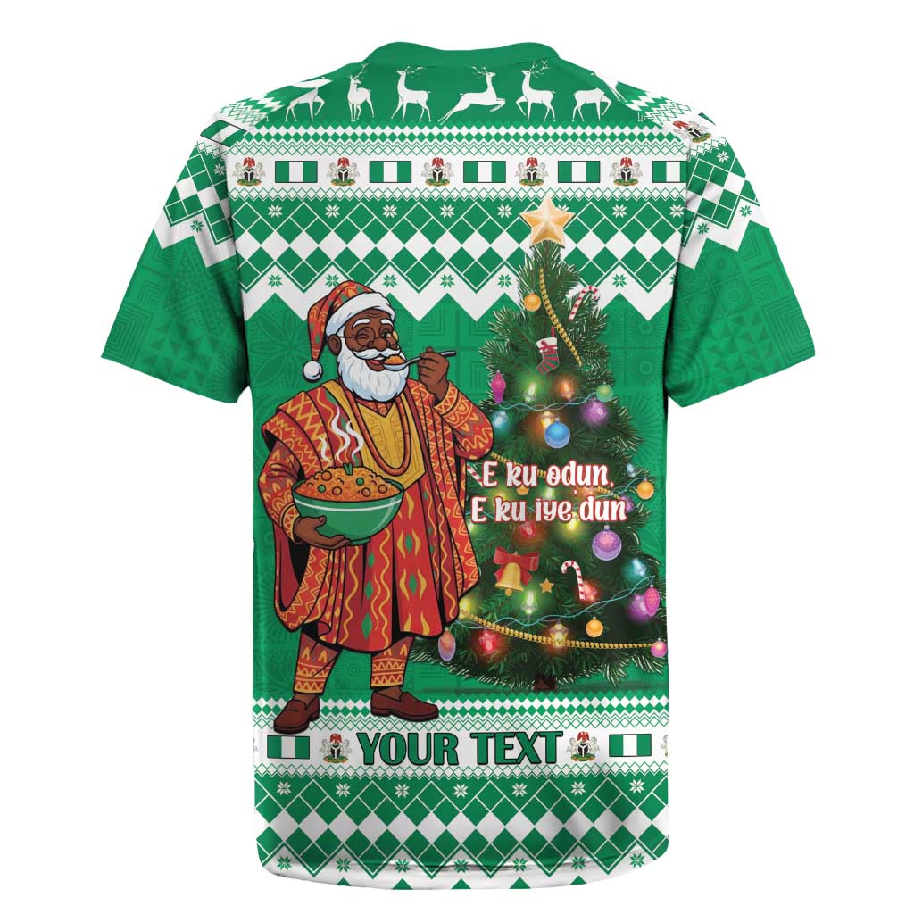 Personalized Nigeria Christmas Rugby Jersey Black Santa With Jollof Rice - Wonder Print Shop