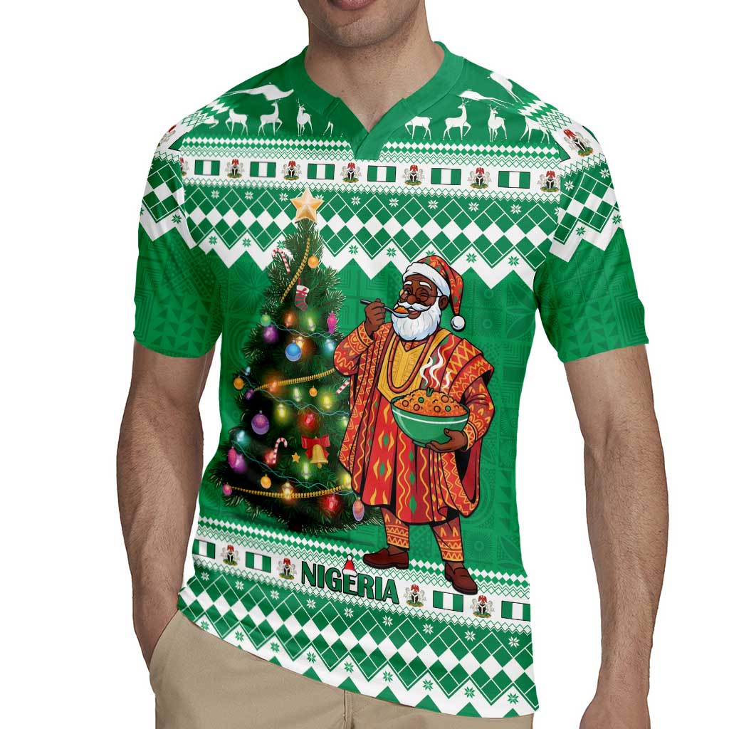 Personalized Nigeria Christmas Rugby Jersey Black Santa With Jollof Rice - Wonder Print Shop