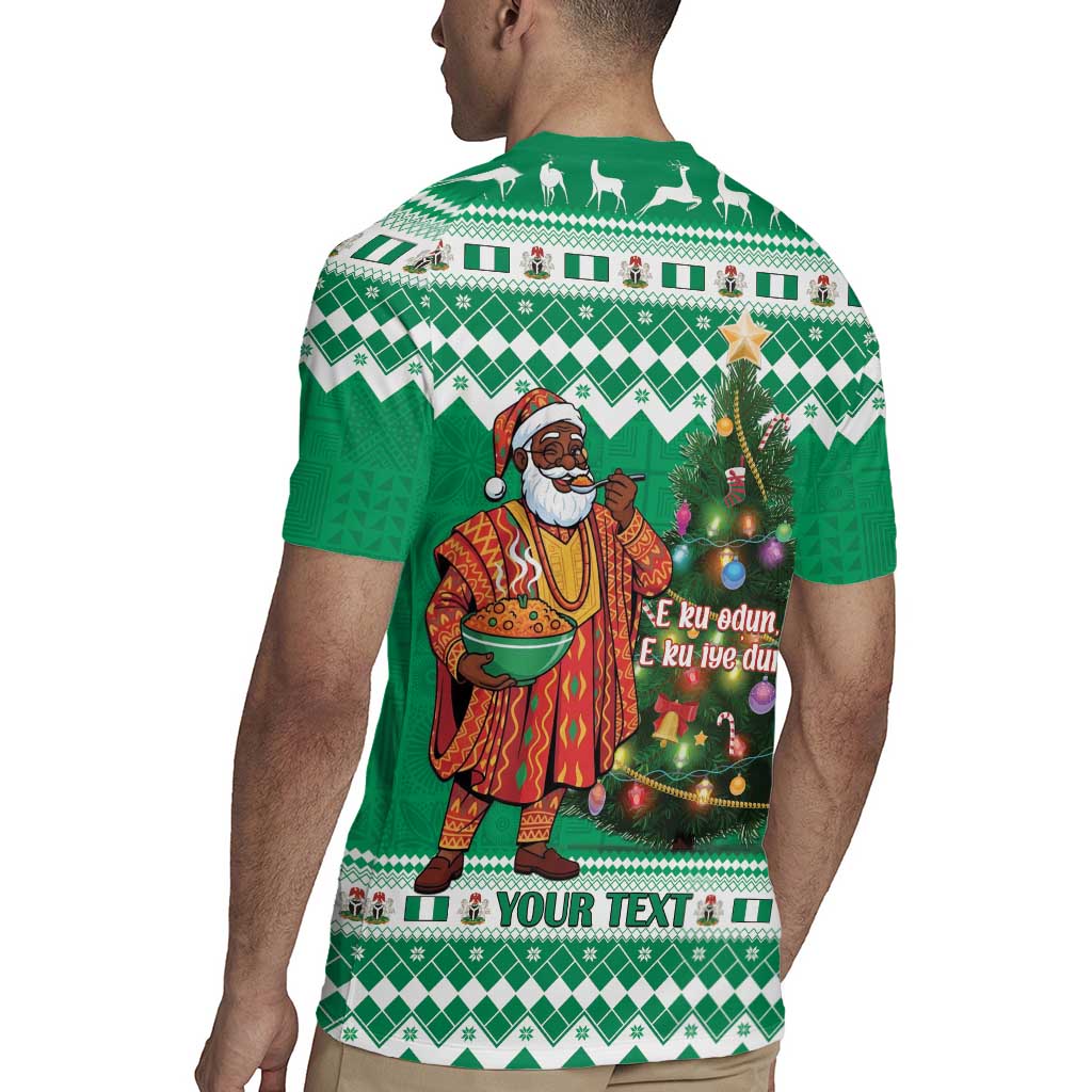 Personalized Nigeria Christmas Rugby Jersey Black Santa With Jollof Rice - Wonder Print Shop