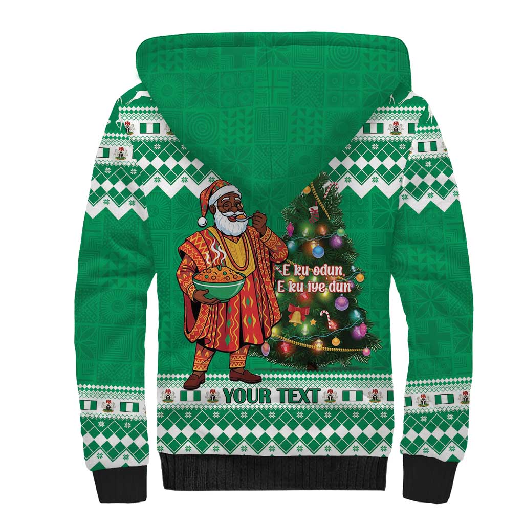 Personalized Nigeria Christmas Sherpa Hoodie Black Santa With Jollof Rice - Wonder Print Shop