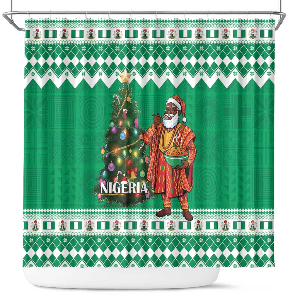 Nigeria Christmas Shower Curtain Black Santa With Jollof Rice - Wonder Print Shop