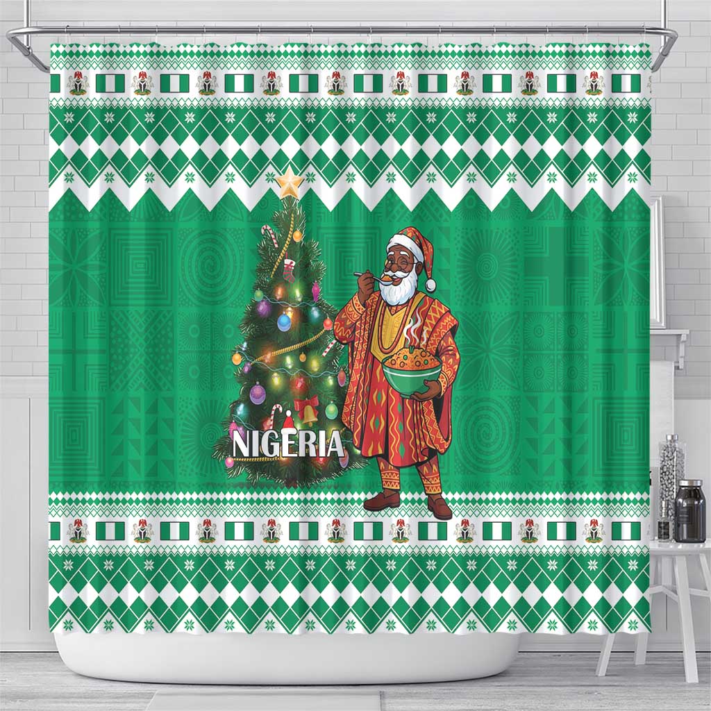 Nigeria Christmas Shower Curtain Black Santa With Jollof Rice - Wonder Print Shop