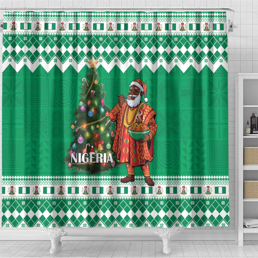 Nigeria Christmas Shower Curtain Black Santa With Jollof Rice - Wonder Print Shop
