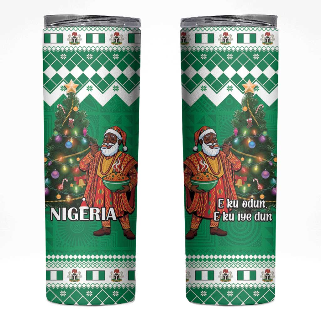 Nigeria Christmas Skinny Tumbler Black Santa With Jollof Rice - Wonder Print Shop