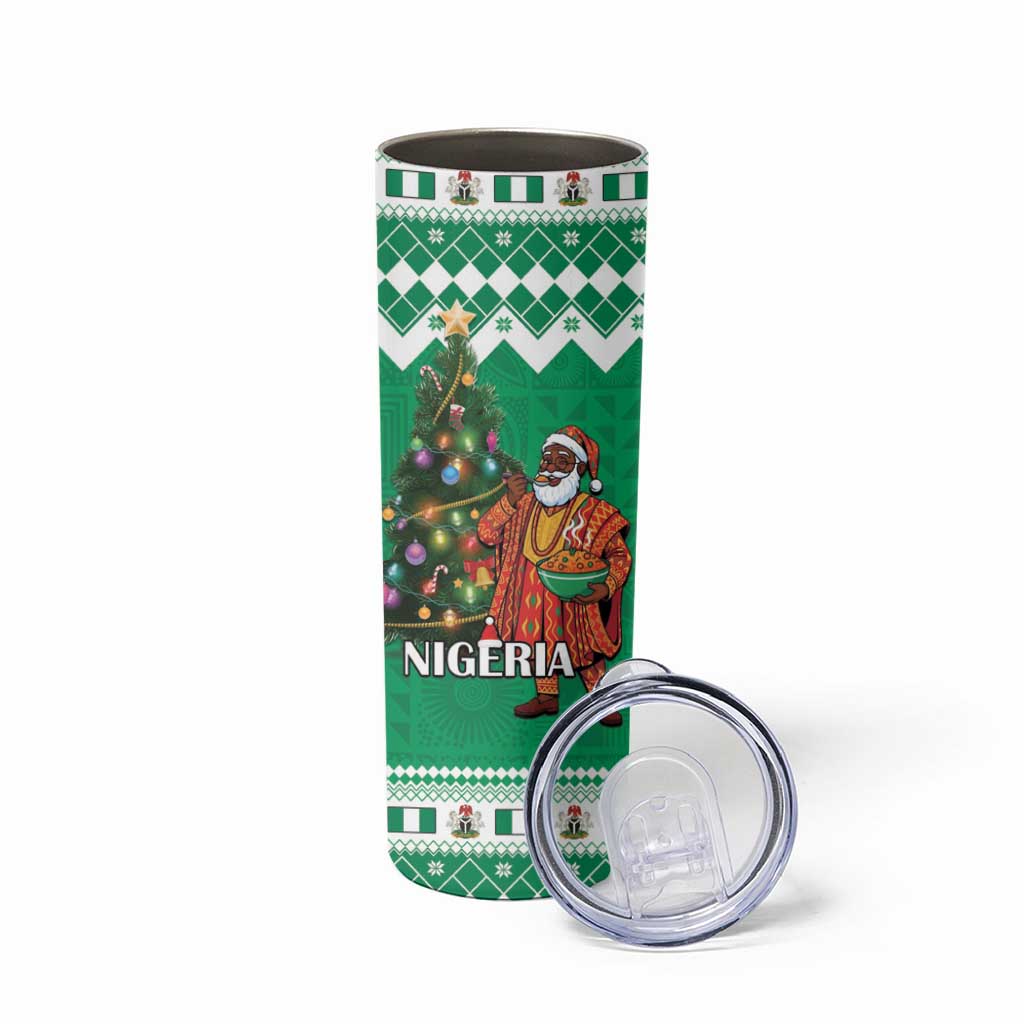 Nigeria Christmas Skinny Tumbler Black Santa With Jollof Rice - Wonder Print Shop