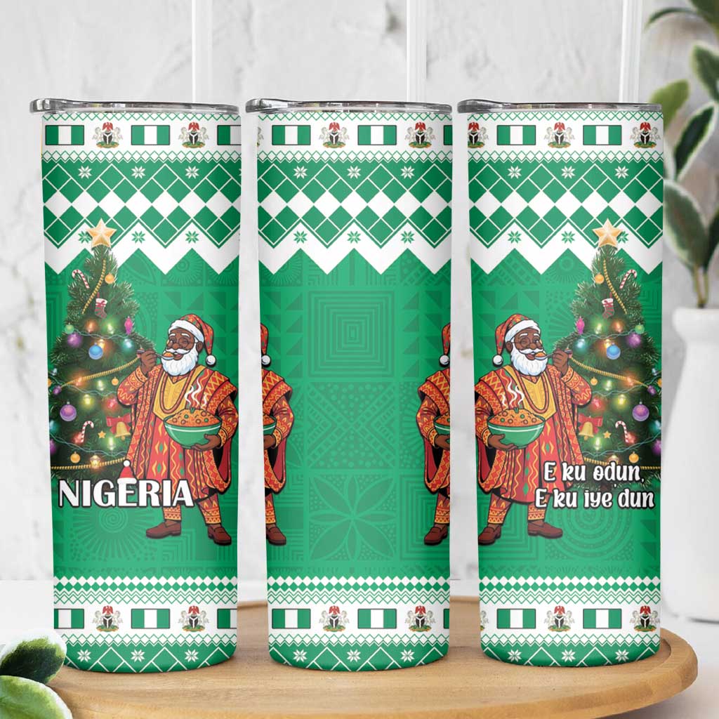 Nigeria Christmas Skinny Tumbler Black Santa With Jollof Rice - Wonder Print Shop