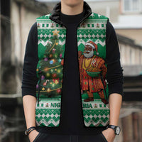 Personalized Nigeria Christmas Sleeveless Puffer Jacket Black Santa With Jollof Rice - Wonder Print Shop