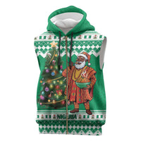 Personalized Nigeria Christmas Sleeveless Zip Hoodie Black Santa With Jollof Rice - Wonder Print Shop