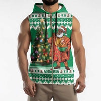 Personalized Nigeria Christmas Sleeveless Zip Hoodie Black Santa With Jollof Rice - Wonder Print Shop