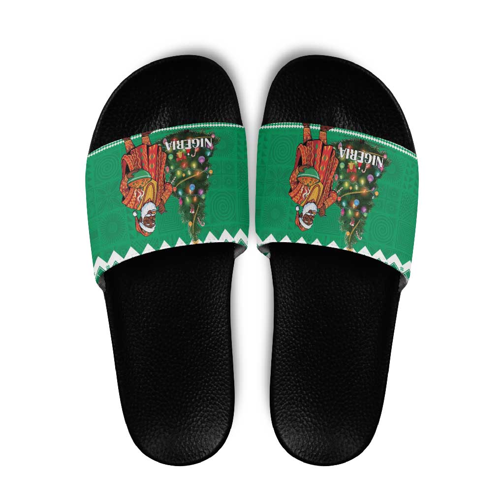 Nigeria Christmas Slide Sandals Black Santa With Jollof Rice - Wonder Print Shop