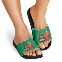 Nigeria Christmas Slide Sandals Black Santa With Jollof Rice - Wonder Print Shop