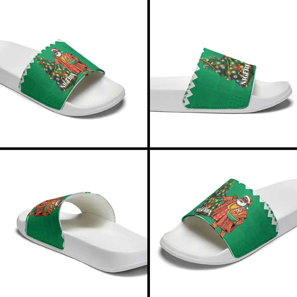 Nigeria Christmas Slide Sandals Black Santa With Jollof Rice - Wonder Print Shop