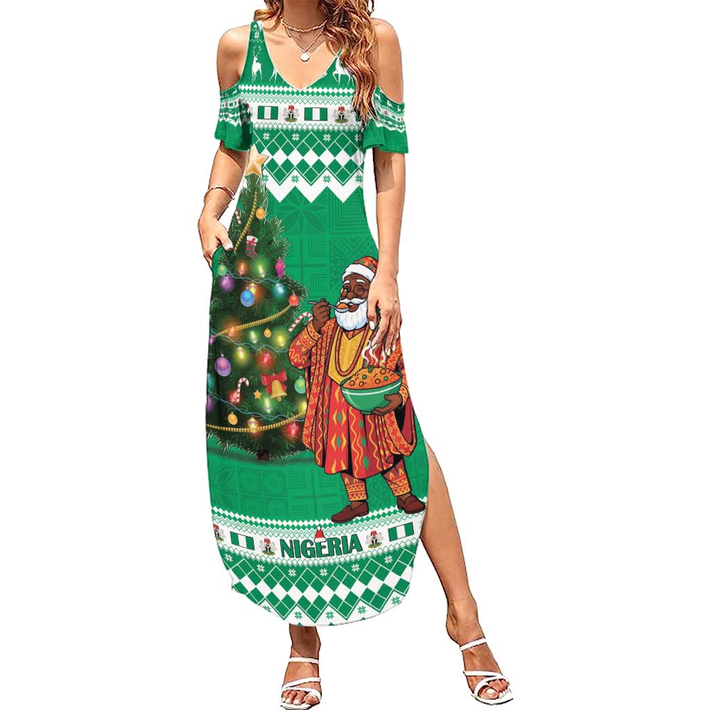 Personalized Nigeria Christmas Summer Maxi Dress Black Santa With Jollof Rice - Wonder Print Shop