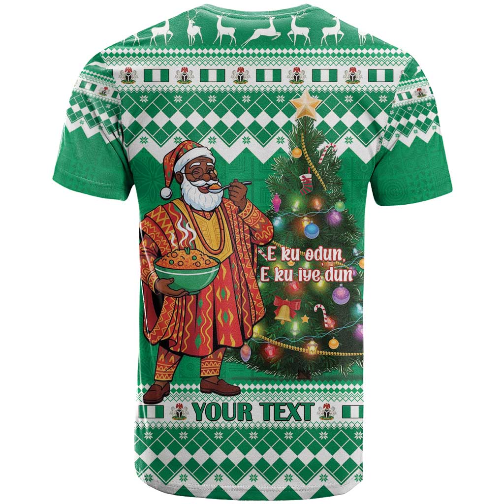 Personalized Nigeria Christmas T Shirt Black Santa With Jollof Rice - Wonder Print Shop