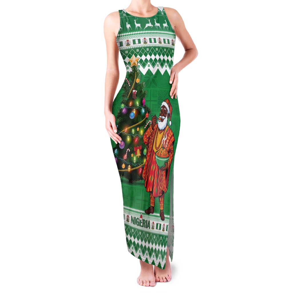 Personalized Nigeria Christmas Tank Maxi Dress Black Santa With Jollof Rice - Wonder Print Shop