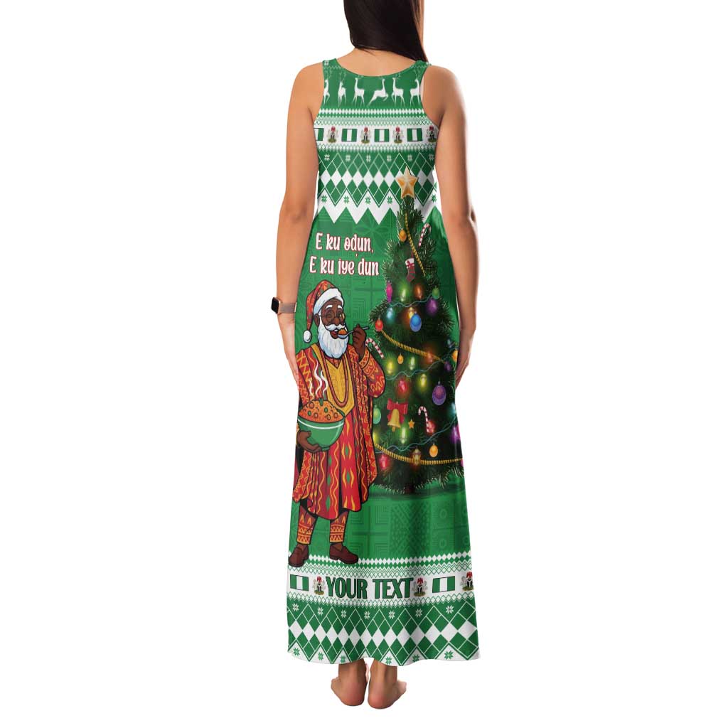 Personalized Nigeria Christmas Tank Maxi Dress Black Santa With Jollof Rice - Wonder Print Shop