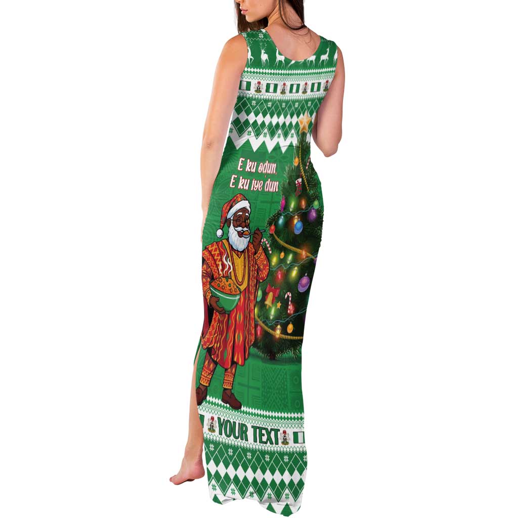 Personalized Nigeria Christmas Tank Maxi Dress Black Santa With Jollof Rice - Wonder Print Shop