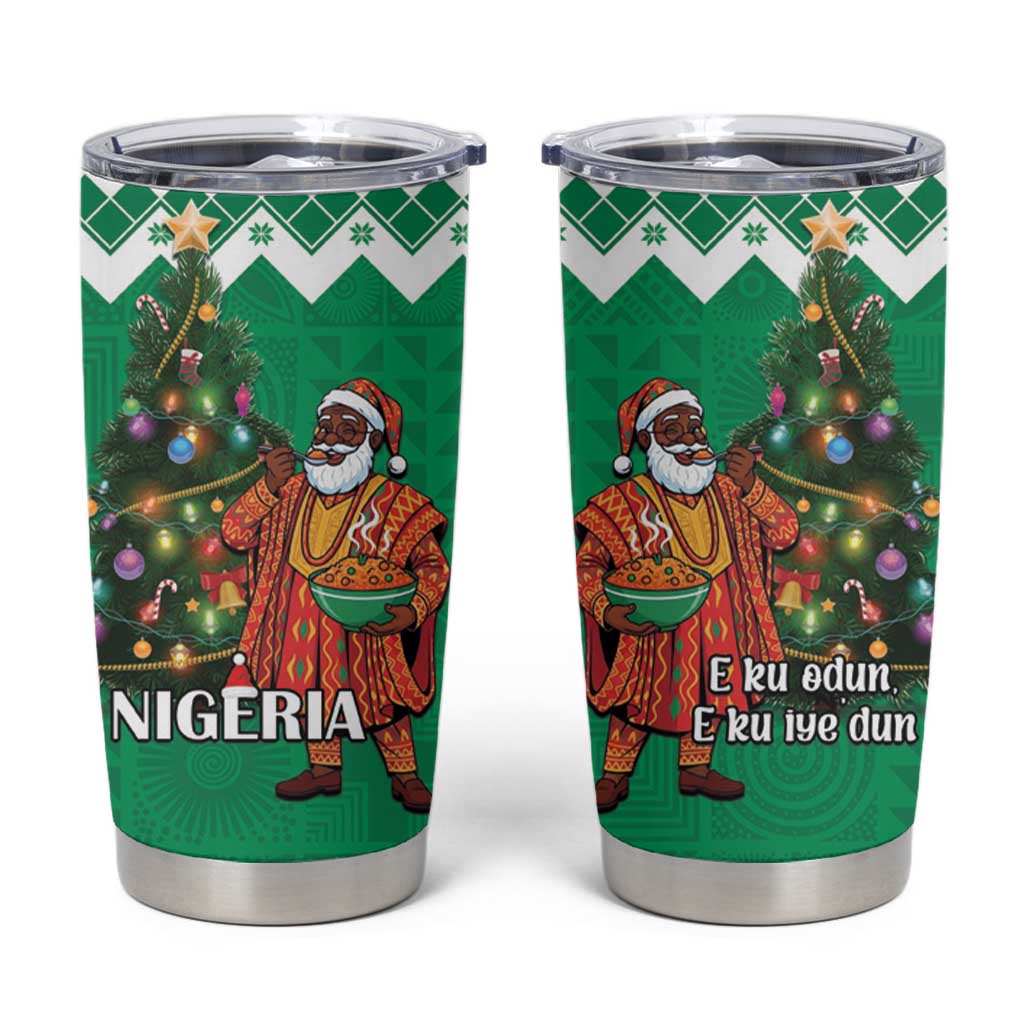 Nigeria Christmas Tumbler Cup Black Santa With Jollof Rice - Wonder Print Shop