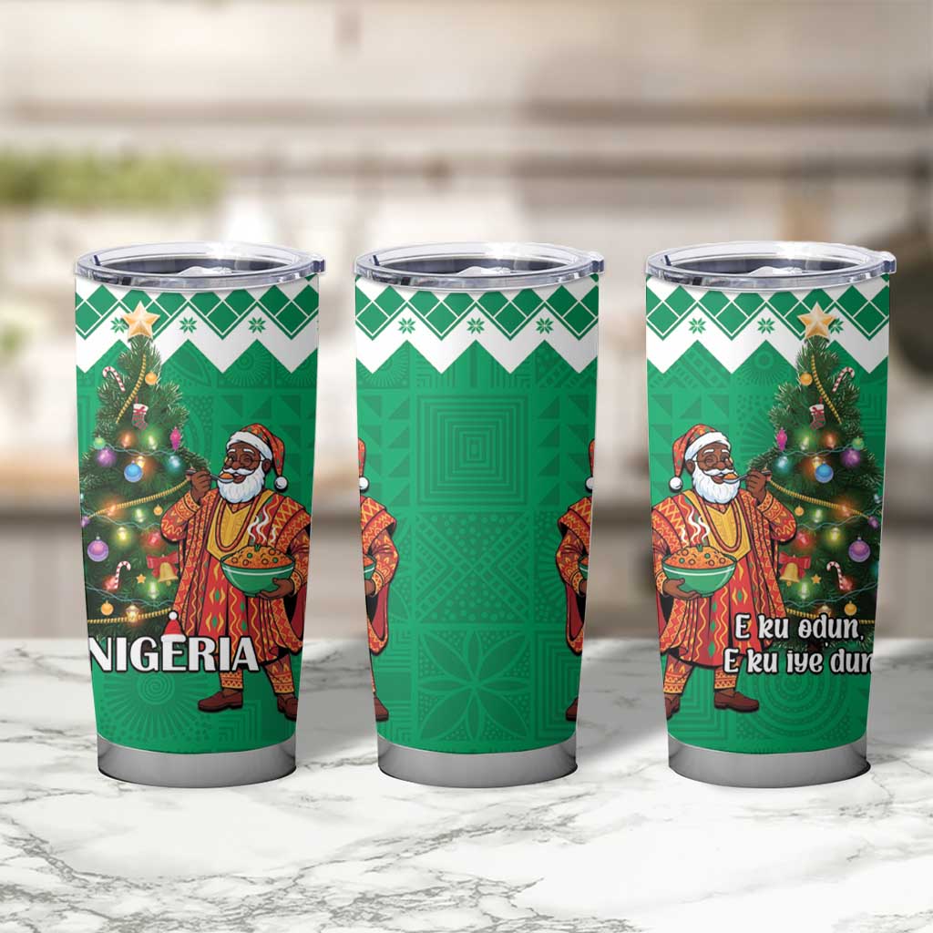 Nigeria Christmas Tumbler Cup Black Santa With Jollof Rice - Wonder Print Shop