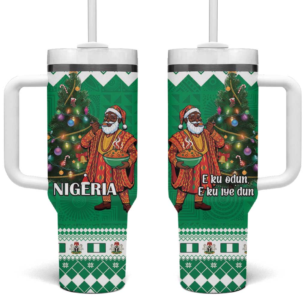 Nigeria Christmas Tumbler With Handle Black Santa With Jollof Rice - Wonder Print Shop