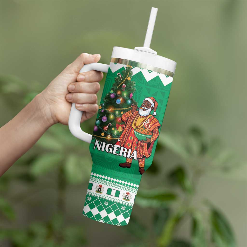Nigeria Christmas Tumbler With Handle Black Santa With Jollof Rice - Wonder Print Shop
