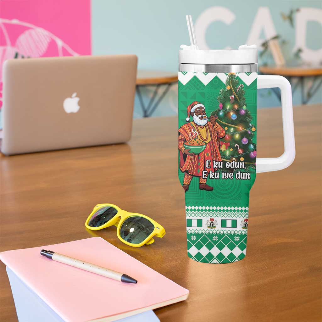 Nigeria Christmas Tumbler With Handle Black Santa With Jollof Rice - Wonder Print Shop