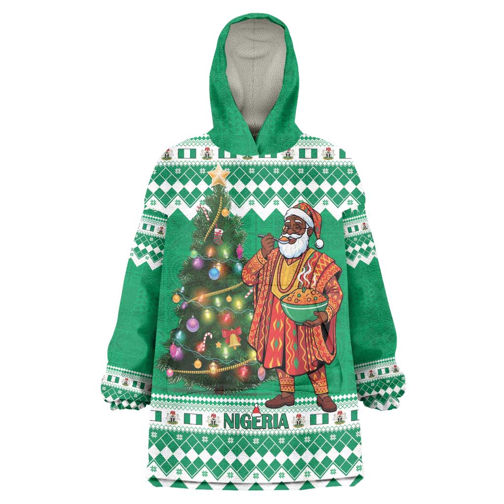 Personalized Nigeria Christmas Wearable Blanket Hoodie Black Santa With Jollof Rice - Wonder Print Shop