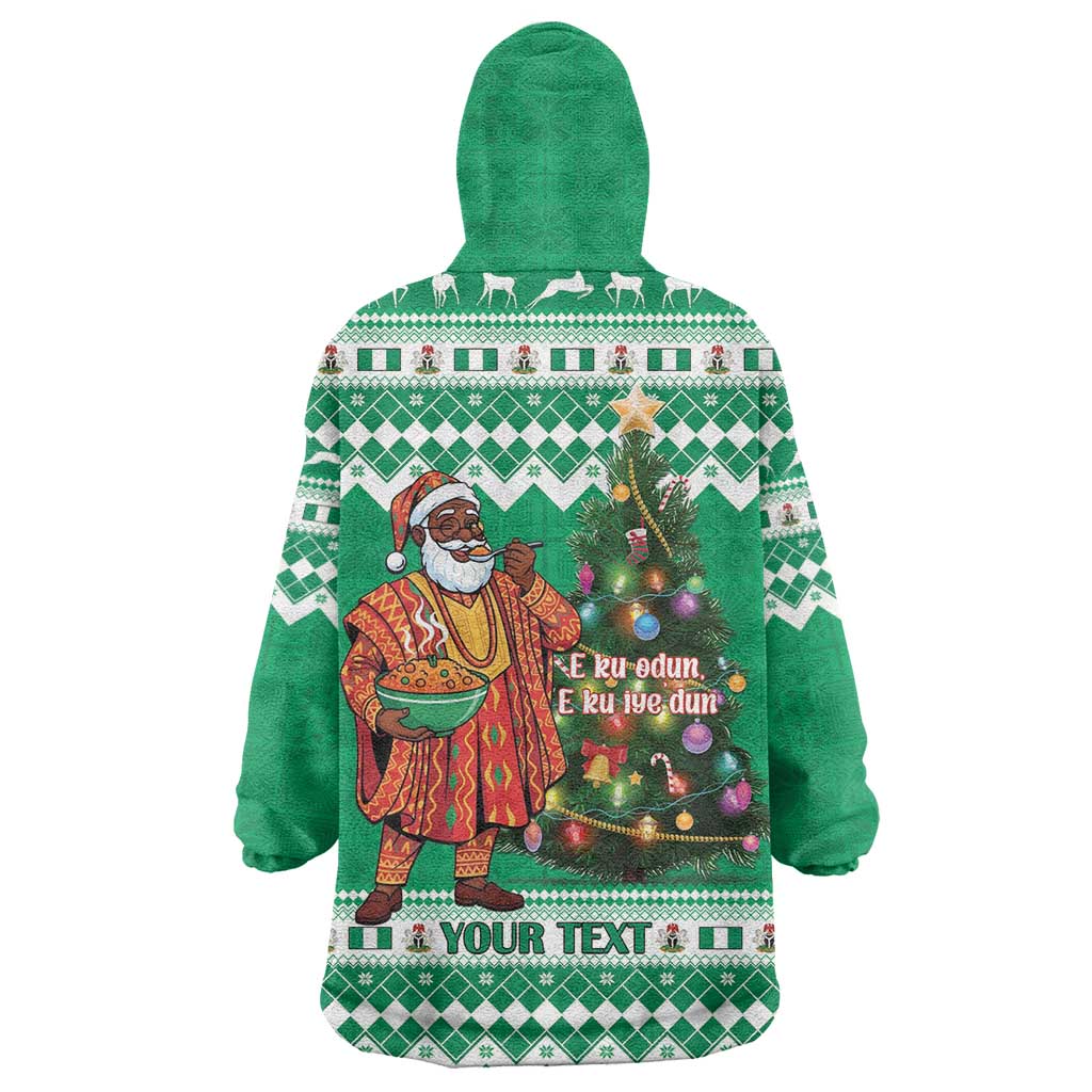 Personalized Nigeria Christmas Wearable Blanket Hoodie Black Santa With Jollof Rice - Wonder Print Shop