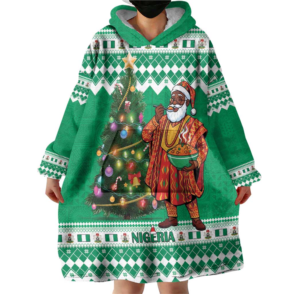 Personalized Nigeria Christmas Wearable Blanket Hoodie Black Santa With Jollof Rice - Wonder Print Shop