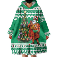 Personalized Nigeria Christmas Wearable Blanket Hoodie Black Santa With Jollof Rice - Wonder Print Shop