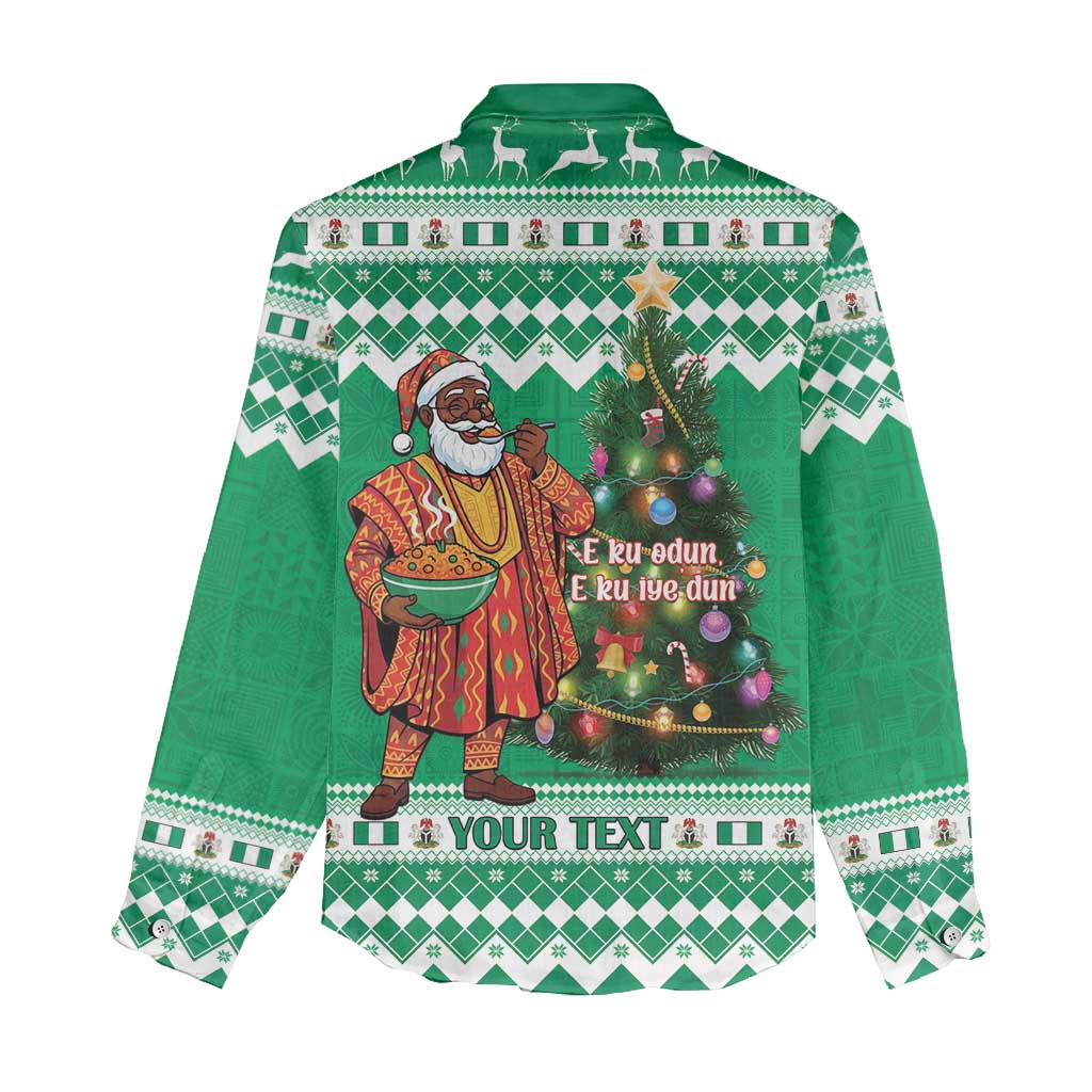 Personalized Nigeria Christmas Women Casual Shirt Black Santa With Jollof Rice - Wonder Print Shop