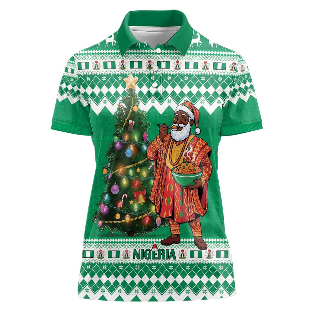 Personalized Nigeria Christmas Women Polo Shirt Black Santa With Jollof Rice - Wonder Print Shop