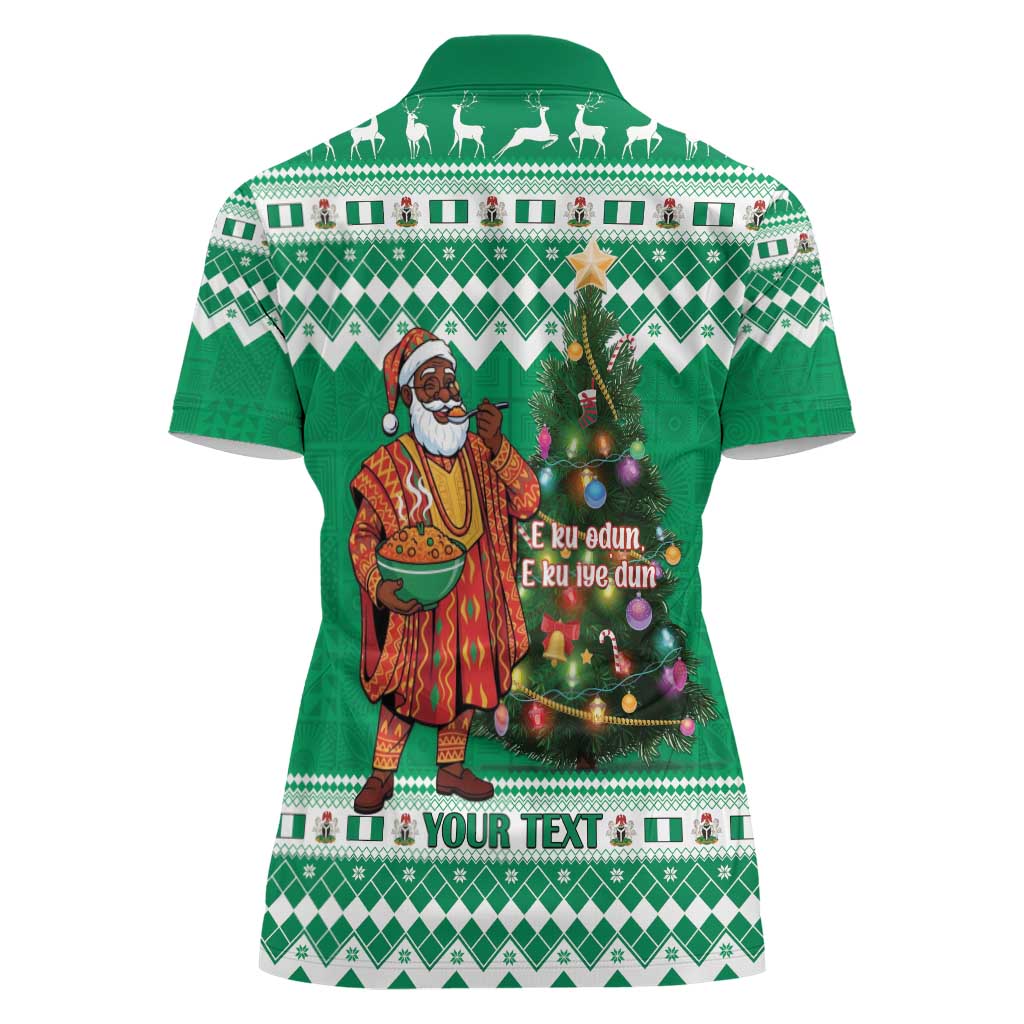 Personalized Nigeria Christmas Women Polo Shirt Black Santa With Jollof Rice - Wonder Print Shop
