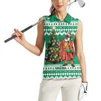 Personalized Nigeria Christmas Women Sleeveless Polo Shirt Black Santa With Jollof Rice - Wonder Print Shop
