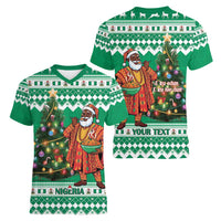 Personalized Nigeria Christmas Women V-Neck T-Shirt Black Santa With Jollof Rice - Wonder Print Shop