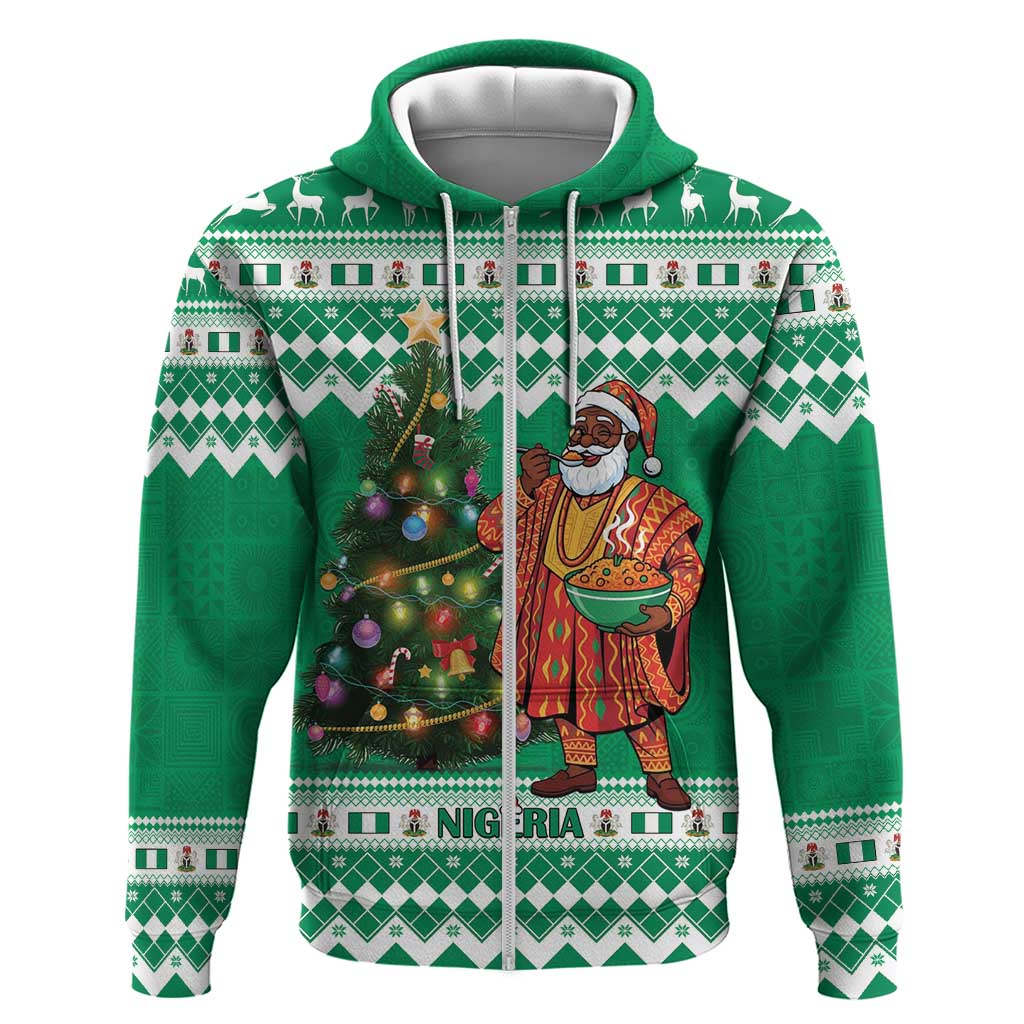 Personalized Nigeria Christmas Zip Hoodie Black Santa With Jollof Rice - Wonder Print Shop