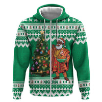 Personalized Nigeria Christmas Zip Hoodie Black Santa With Jollof Rice - Wonder Print Shop