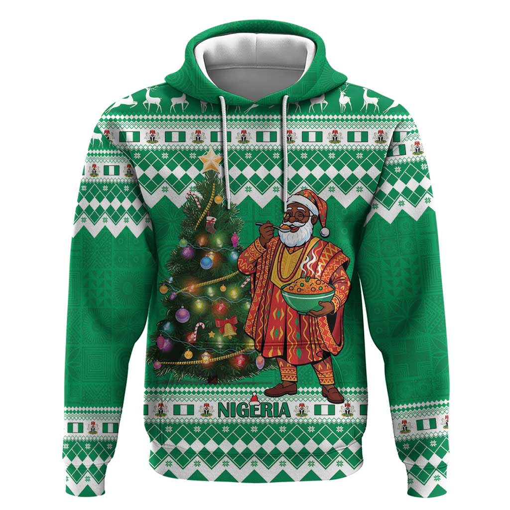 Personalized Nigeria Christmas Zip Hoodie Black Santa With Jollof Rice - Wonder Print Shop