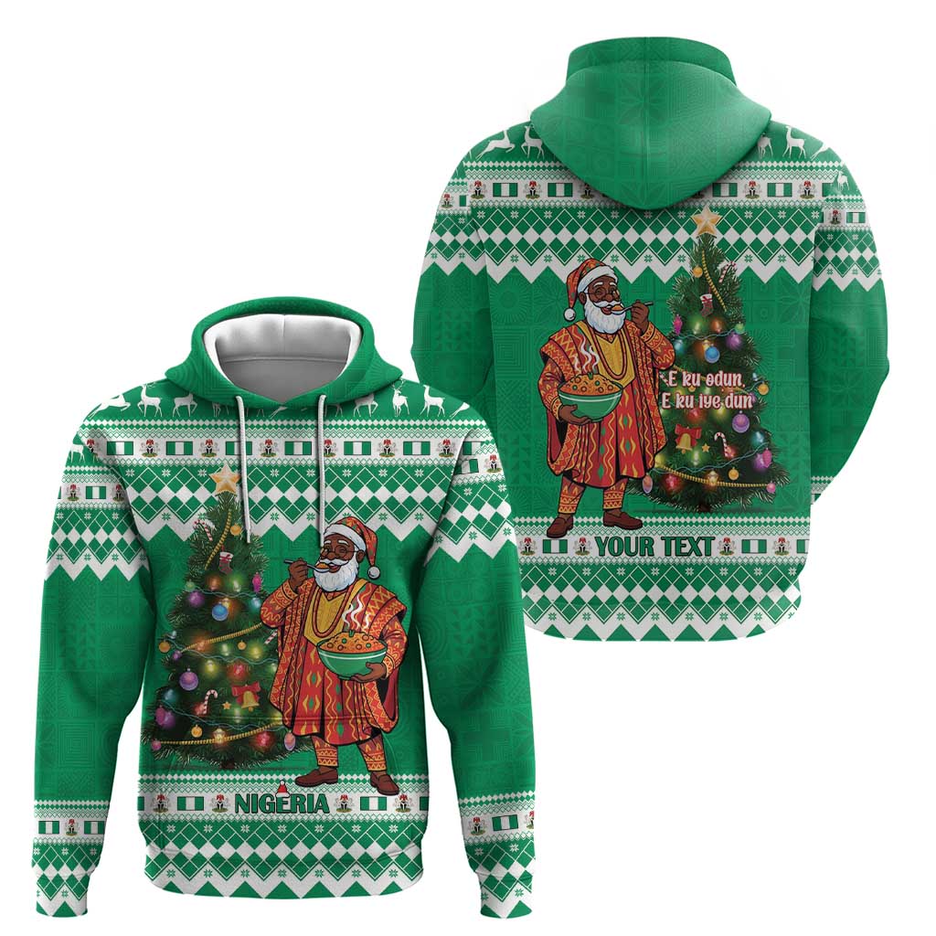 Personalized Nigeria Christmas Zip Hoodie Black Santa With Jollof Rice - Wonder Print Shop