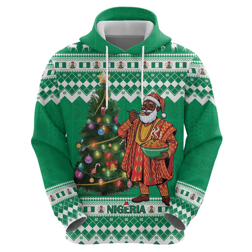 Personalized Nigeria Christmas Zip Hoodie Black Santa With Jollof Rice - Wonder Print Shop