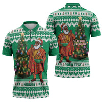 Personalized Nigeria Christmas Zipper Polo Shirt Black Santa With Jollof Rice - Wonder Print Shop