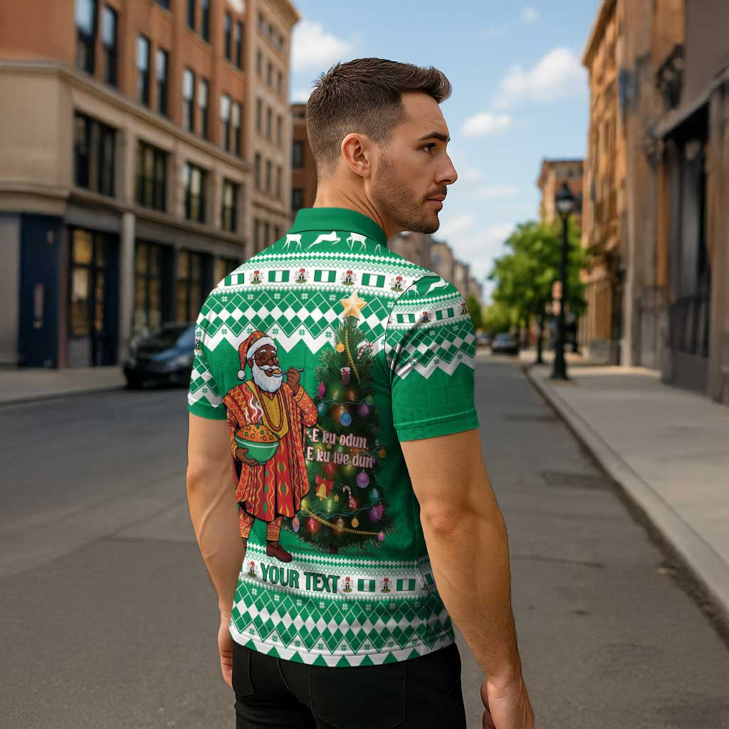 Personalized Nigeria Christmas Zipper Polo Shirt Black Santa With Jollof Rice - Wonder Print Shop