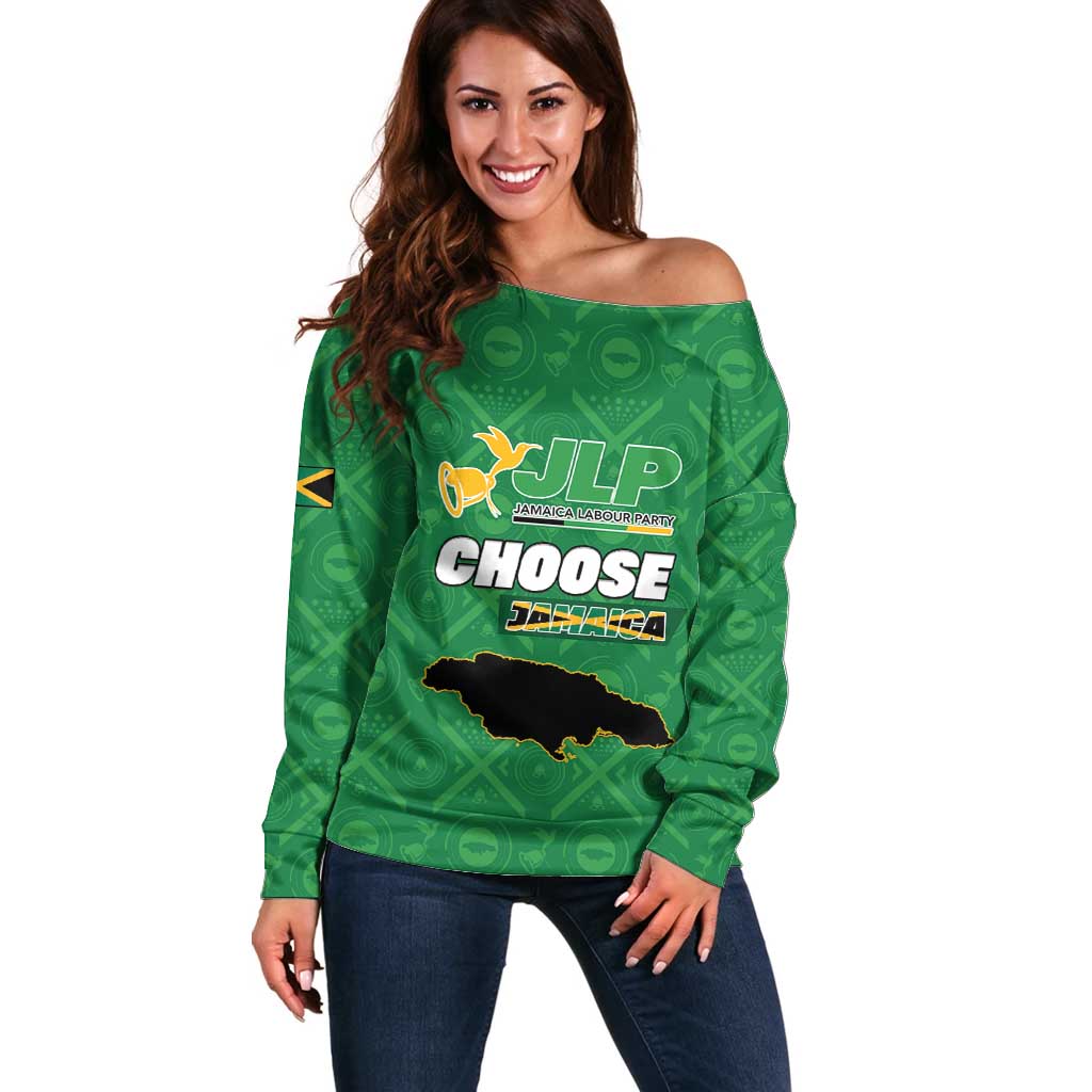 Personalized Jamaica Labour Party Off Shoulder Sweater Choose Jamica - Wonder Print Shop