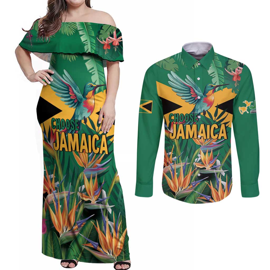JLP 1PM Holness Couples Matching Off Shoulder Maxi Dress and Long Sleeve Button Shirt Jamaica Labour Party - Tropical Style - Wonder Print Shop