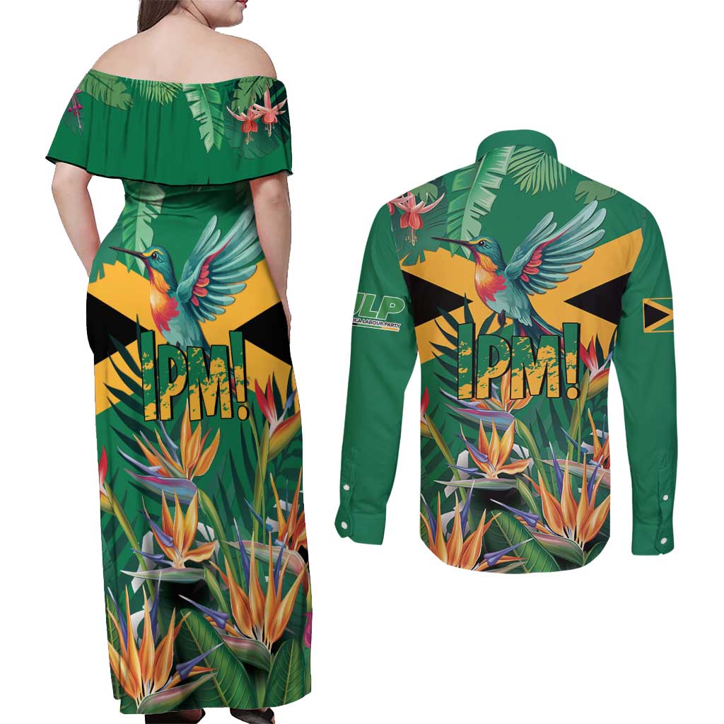 JLP 1PM Holness Couples Matching Off Shoulder Maxi Dress and Long Sleeve Button Shirt Jamaica Labour Party - Tropical Style - Wonder Print Shop