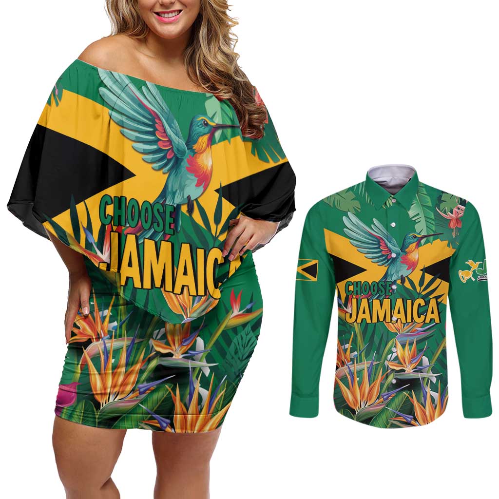 JLP 1PM Holness Couples Matching Off Shoulder Short Dress and Long Sleeve Button Shirt Jamaica Labour Party - Tropical Style - Wonder Print Shop
