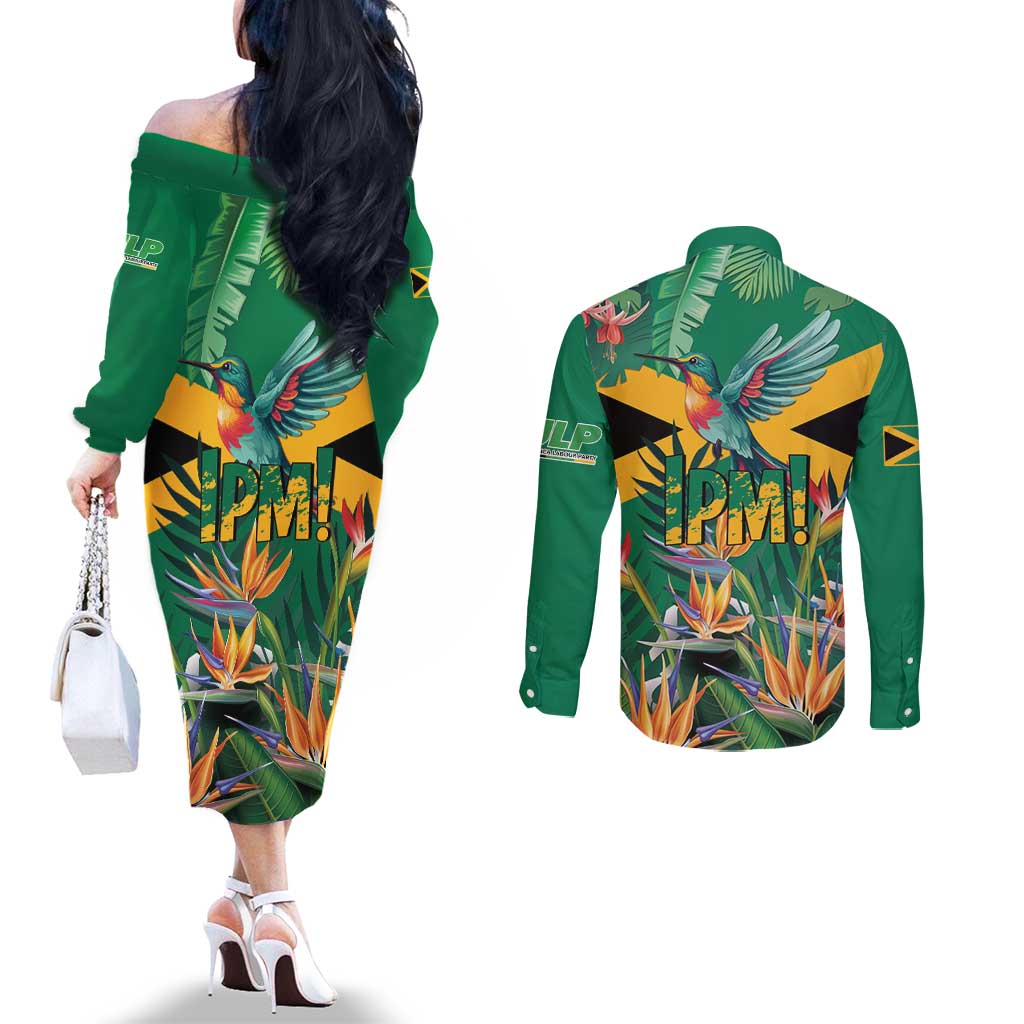 JLP 1PM Holness Couples Matching Off The Shoulder Long Sleeve Dress and Long Sleeve Button Shirt Jamaica Labour Party - Tropical Style - Wonder Print Shop